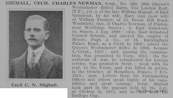 Mighall C C N Sergt 560 16th London Regiment Obit