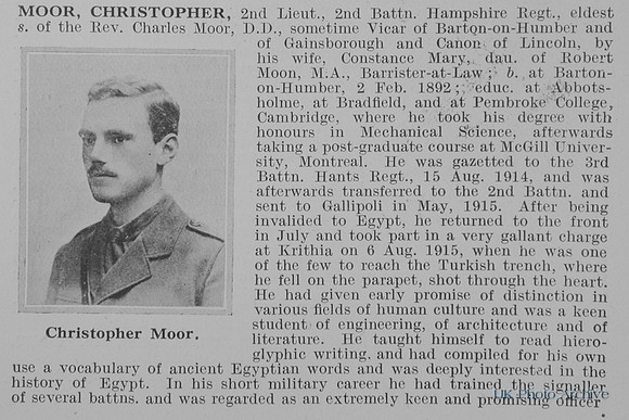 Moor C 2nd Lt 2nd Hampshire Regiment Obit