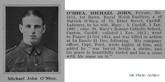 O'Shea M J Pte 5111 1st Royal Welsh Fusiliers Obit De Ruvignys Roll Of Honour Vol 1
