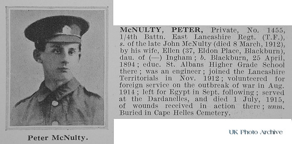 McNulty P Pte 1455 4th East Lancs Regiment Obit