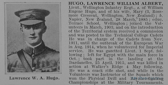 Hugo L W A Lt Wellington Infantry Regiment Obit