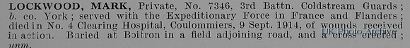 Lockwood M Pte 7346 3rd Coldstream Guards Obit