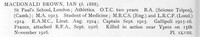 MacDonald B I Captain Royal Army Medical Corps Obit