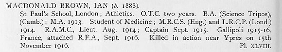 MacDonald B I Captain Royal Army Medical Corps Obit