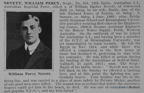 Nevett W P Sergt 851 12th Australian Imperial Force Obit