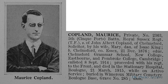 Copland M Pte 2363 5th Royal Sussex Regiment Obit