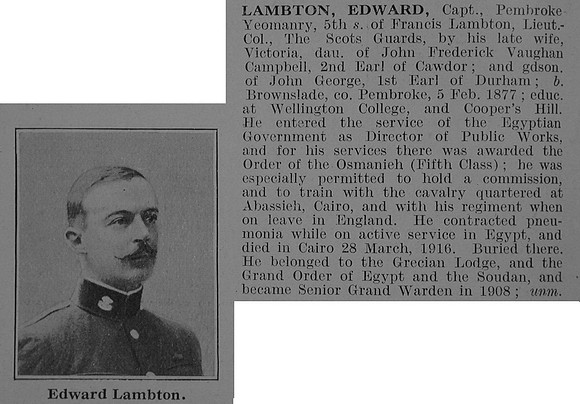 Lambton E Captain Pembroke Yeomanry Obit De Ruvignys Roll Of Honour Vol 3