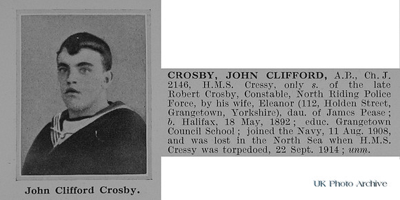 Crosby J C AB 2146 HMS Cressy Royal Navy Obit