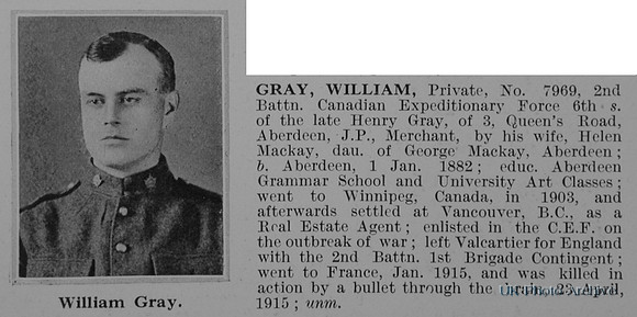 Gray W Pte 7969 2nd Canadian Expeditionary Force Obit