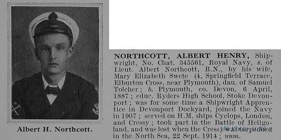 Northcott A H Shipwright 345561 HMS Cressy Royal Navy Obit