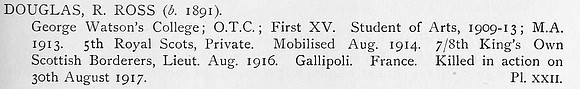 Douglas R R Lt 8th Kings Own Scottish Borderers Obit