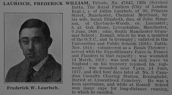 Laurisch F W Pte 12th Royal Fusiliers Obit De Ruvignys Roll Of Honour Vol 3