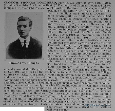 Clough T W Pte 2017 14th London Regiment Obit