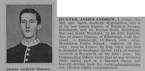Hunter J A L/Cpl 982 2nd Seaforth Highlanders Obit