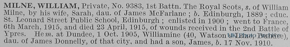 Milne W Pte 9383 1st Royal Scots Obit