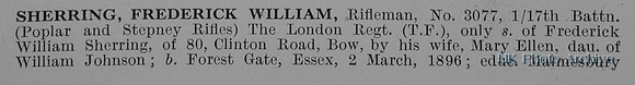 Sherring F W Rfn 3077 17th London Regiment Obit Part 1