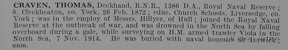 Craven T Deckhand 1386 HMT Viola Royal Naval Reserve Obit