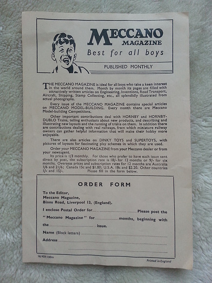 Meccano Magazine Order Form
