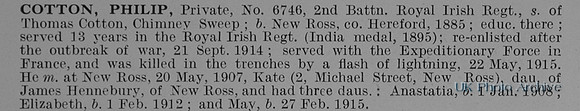 Cotton P Pte 6746 2nd Royal Irish Regiment Obit