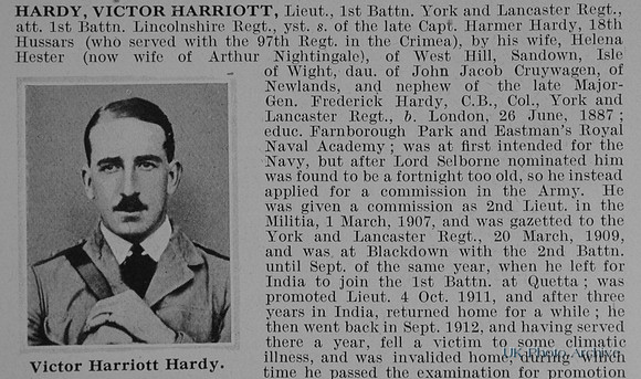 Hardy V H Lt 1st York And Lancs Regiment Obit Part 1