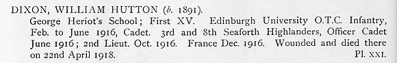 Dixon W H 2nd Lt 8th Seaforth Highlanders Obit