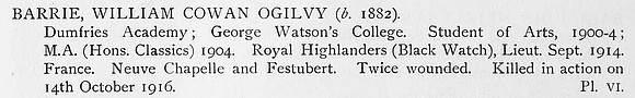 Barrie W C O Lt Black Watch Obit