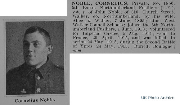 Noble C Pte 1856 5th Northumberland Fusiliers Obit