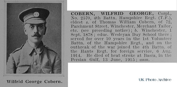 Cobern W G Cpl 2570 4th Hampshire Regiment Obit