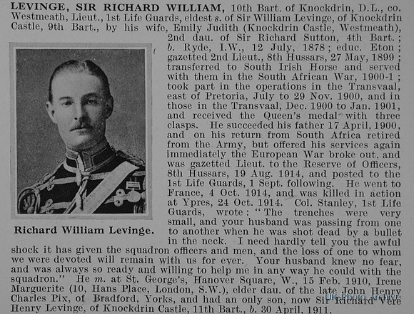 Levinge R W Lt 1st Life Guards Obit
