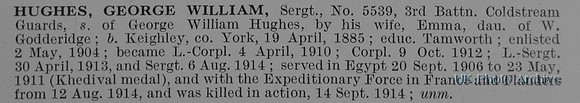 Hughes G W Sergt 5539 3rd Coldstream Guards Obit