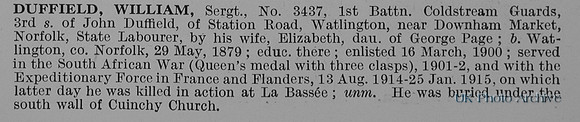 Duffield W Sergt 3437 1st Coldstream Guards Obit