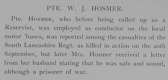 Hosmer W J Pte South Lancs Regiment POW