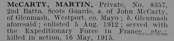 McCarty M Pte 8357 2nd Scots Guards Obit