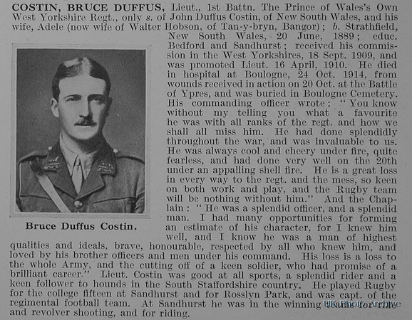 Costin B D  Lt 1st West Yorkshire Regiment Obit