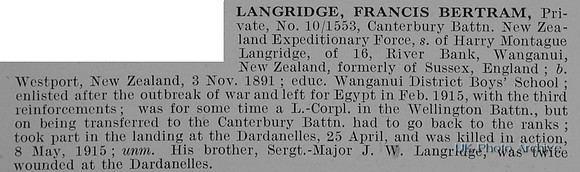 Langlands F B Pte 10/1553 Canterbury Btn NZEF Obit