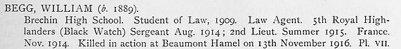 Begg W 2nd Lt 5th Black Watch Obit