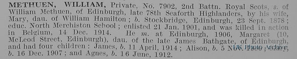 Methuen W Pte 7902 2nd Royal Scots Obit
