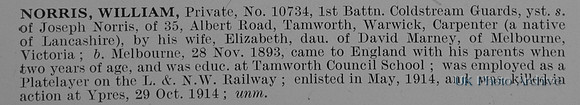 Norris W Pte 10734 1st Coldstream Guards