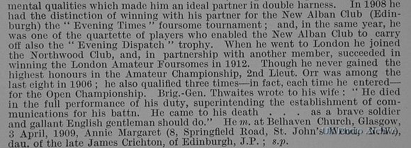 Orr R W 2nd Lt 18th London Regiment Obit Part 2 De Ruvignys Roll Of Honour Vol 1