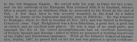 Hodgkinson J F Captain 3rd Dragoon Guards Obit Part 2