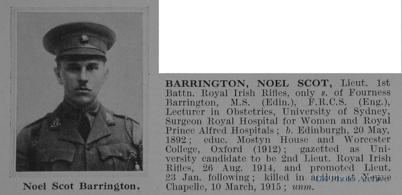 Barrington N S Lt 1st Royal Irish Rifles Obit