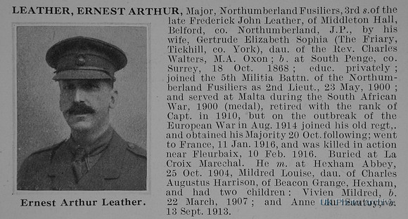 Leather E A Major Northumberland Fusiliers Obit