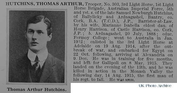 Hutchins T A Tpr 303 3rd Australian Light Horse Obit