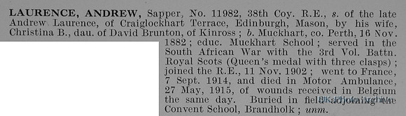 Laurence A Sapper 11982 Royal Engineers Obit