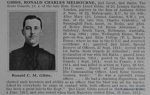 Gibbs R C M 2nd Lt 2nd Scots Guards Obit