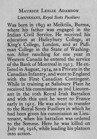 Adamson M L Lt Royal Scots Fusiliers Obit