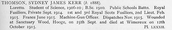 Thomson S J K 2nd Lt 1st Royal Scots Fusiliers Obit