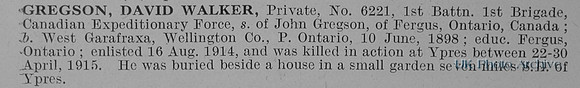 Gregson D  Pte 6221 1st Canadian Expeditionary Force Obit