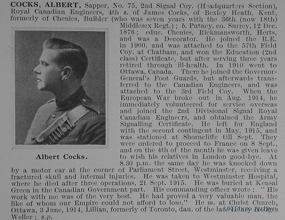 Cocks A Sapper 75 Royal Canadian Engineers Obit