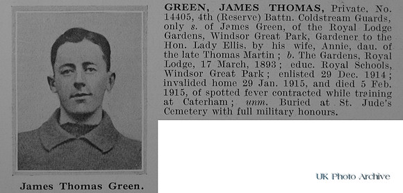 Green J T Pte 14405 4th Coldstream Guards Obit